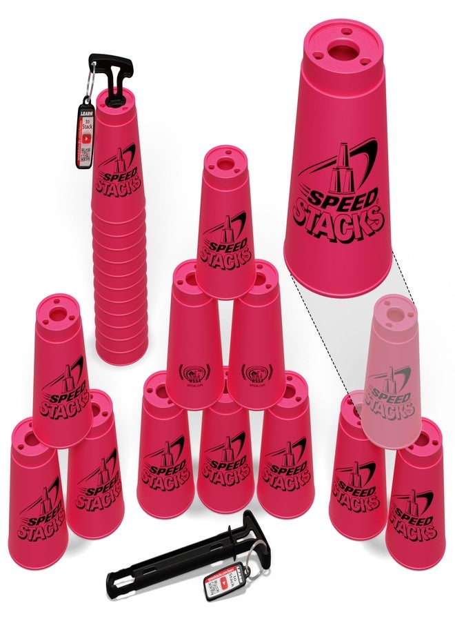 سبيد ستاكس مجموعة Speed Stacks | مجموعة تكديس رياضية رسمية، لون وردي - 12 كوبًا وقاعدة تثبيت | مواد عالية الجودة، احتكاك منخفض | معتمدة من WSSA - Image 1